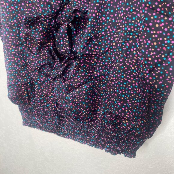 Lane Bryant Sleeveless Top Womens 26/28 Black Polka Dot Ruffle Smoked Hem Summer - Picture 5 of 12